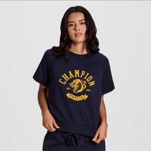 Champion Women's Short Sleeve Fleece Top - Navy Blue All Sizes S-XL